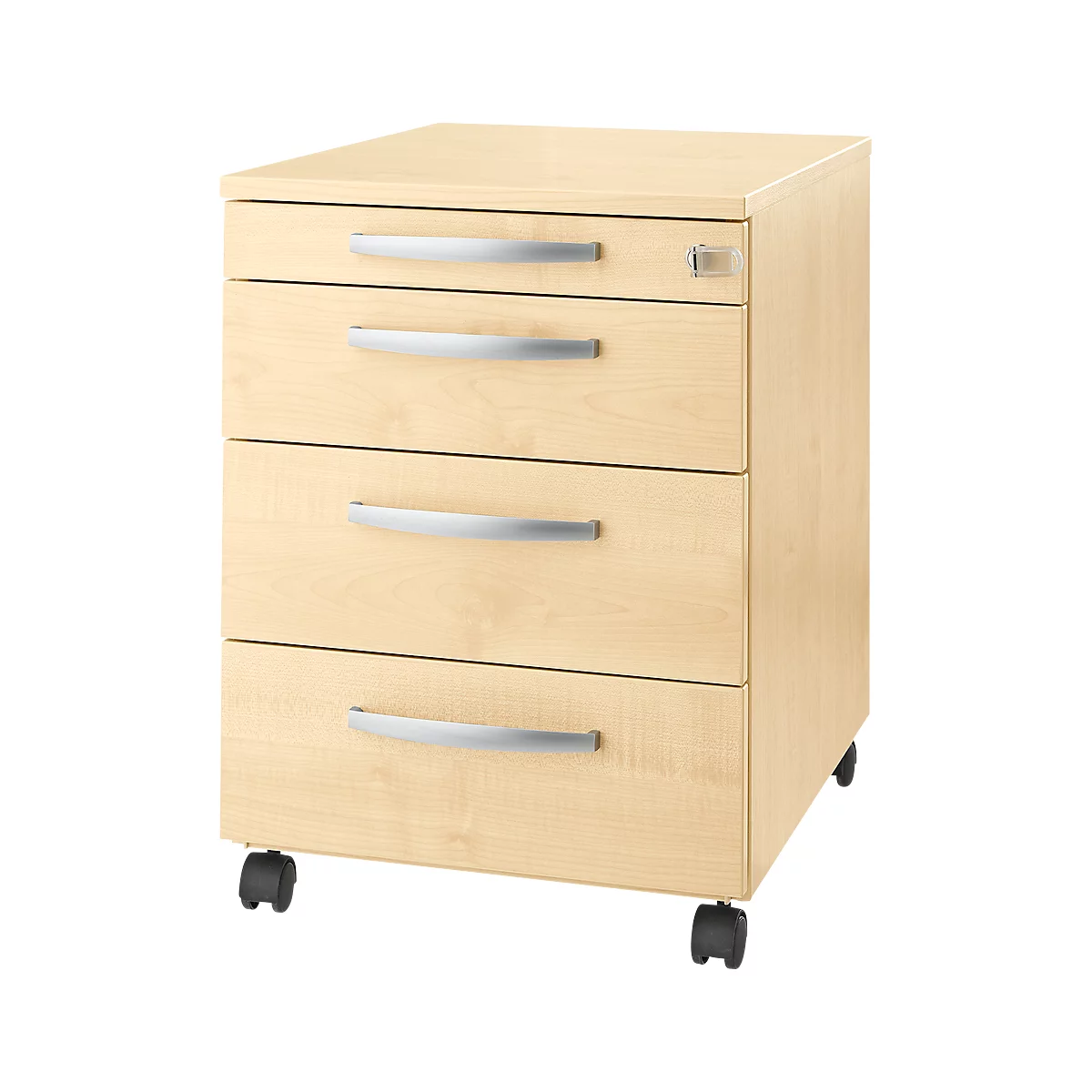 Caisson mobile LOGIN - 3 tiroirs et 1 tiroir à ustensiles - L 432 x P 580 x H 595 mm - verrouillage central - décor érable - notre marque Schäfer Shop Select 