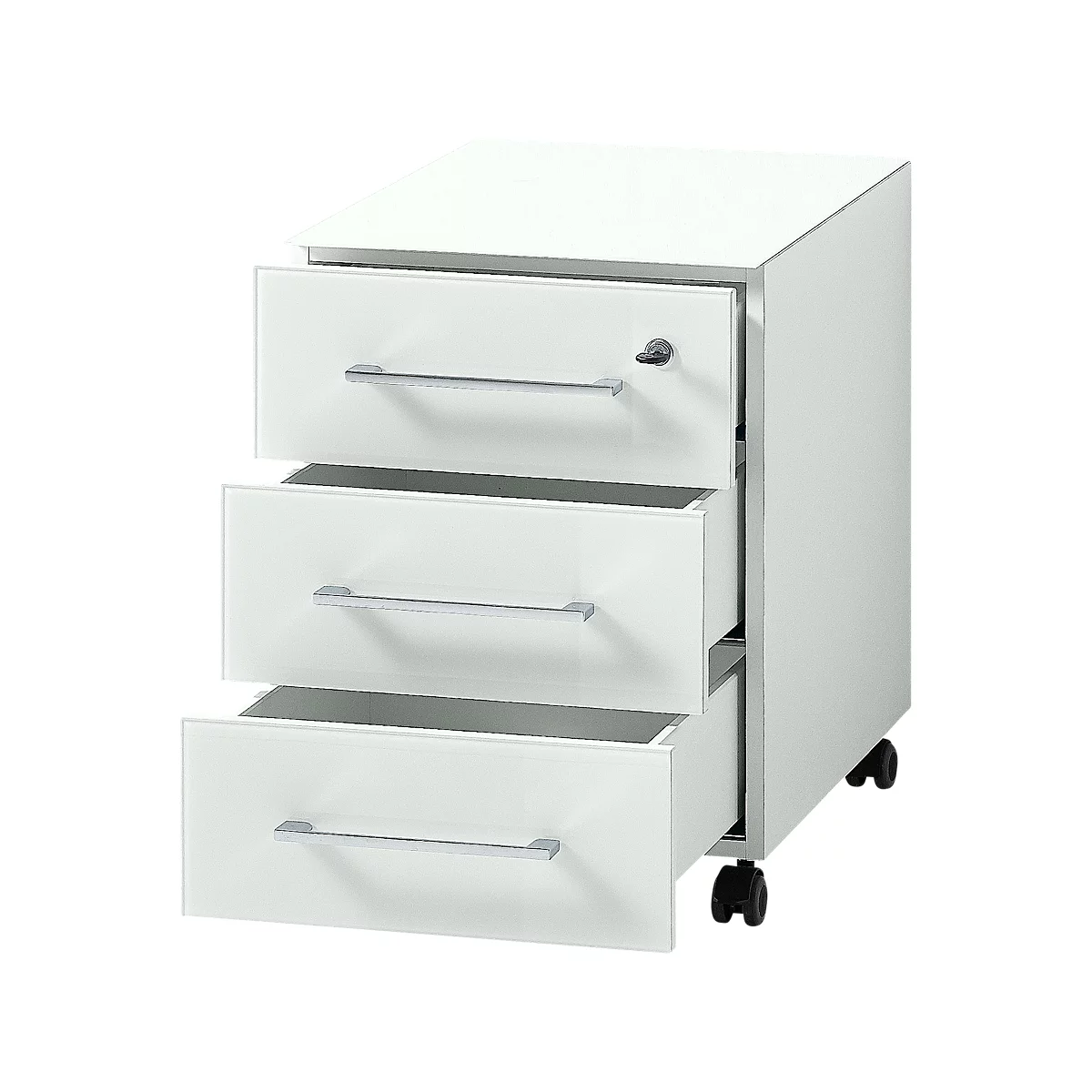 Caisson mobile MONTERIA, 3 tiroirs avec retour automatique, l. 400 x P 500 x H 550 mm, blanc