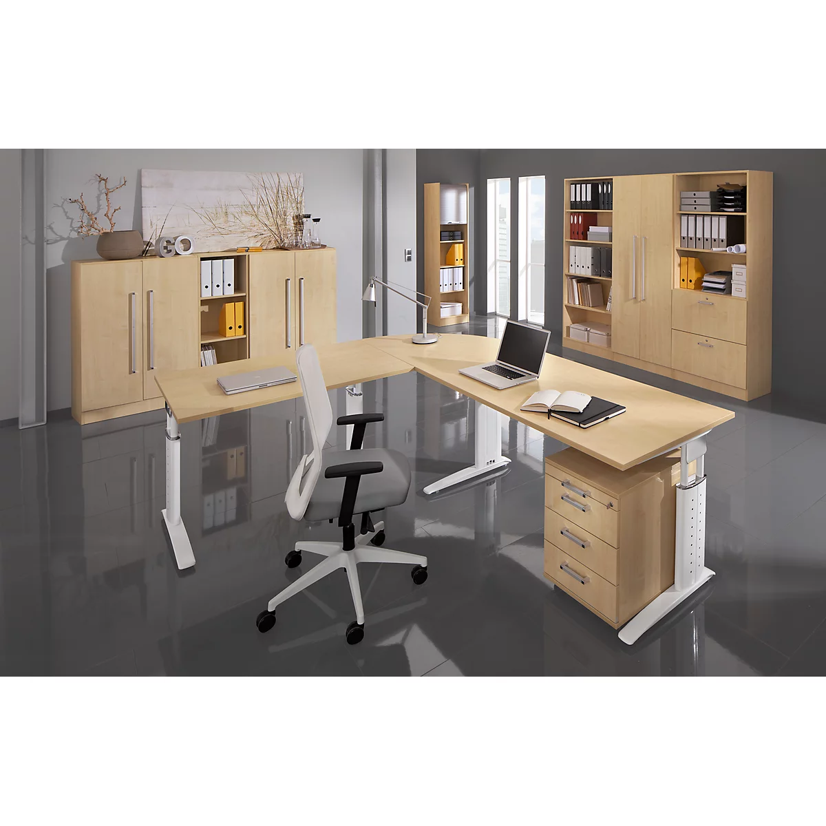 Caisson mobile TARVIS, 1 tiroir-plumier, verrouillable, 3 tiroirs, l. 428 x P 580 x H 590 mm, coloris érable