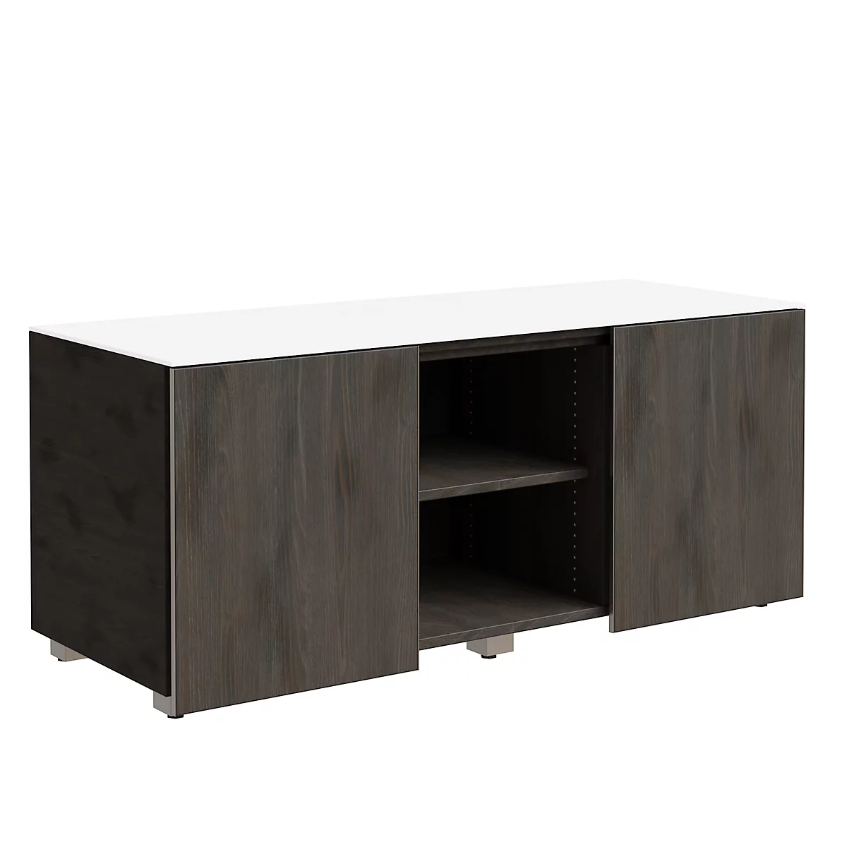 Caisson multi-usage SOLUS PLAY, 2 portes coulissantes, 2 compartiments ouverts, sans poignée, l. 1350 x P 523 x H 583 mm, chêne de tourbière