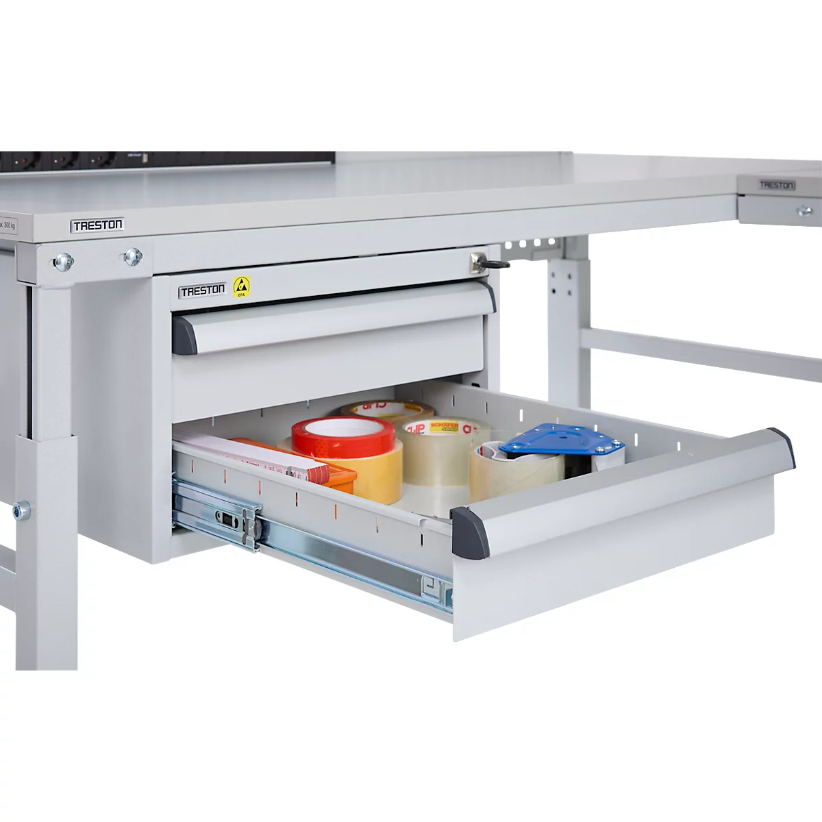 Caisson pour tables de travail, fermeture centrale, avec protection ESD, L 450 x P 520 mm, 2 tiroirs