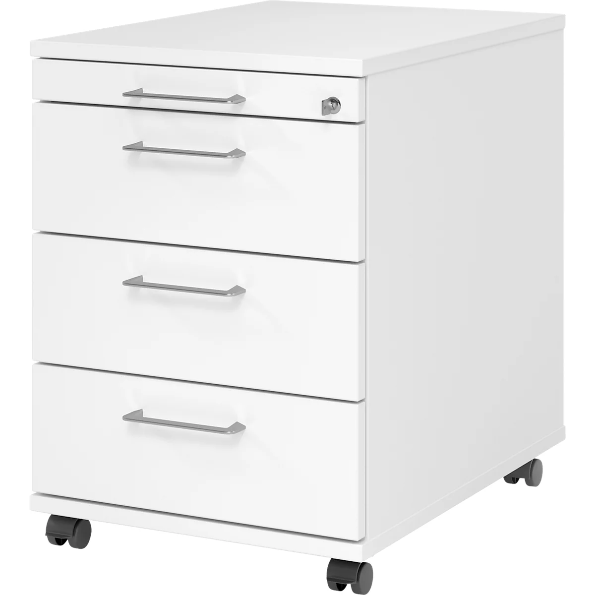 Caisson roulant 1233 Breno, 3 tiroirs &amp; 1 tiroir à ustensiles, verrouillable, L 428 x P 580 x H 590 mm, blanc