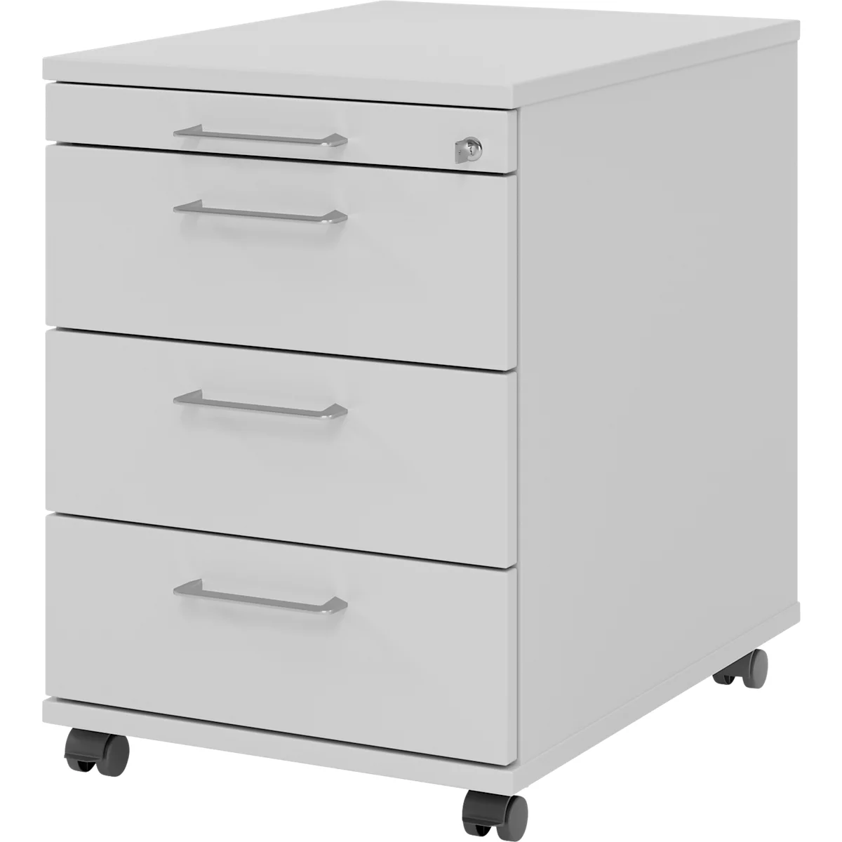 Caisson roulant 1233 Breno, 3 tiroirs &amp; 1 tiroir à ustensiles, verrouillable, L 428 x P 580 x H 590 mm, gris clair