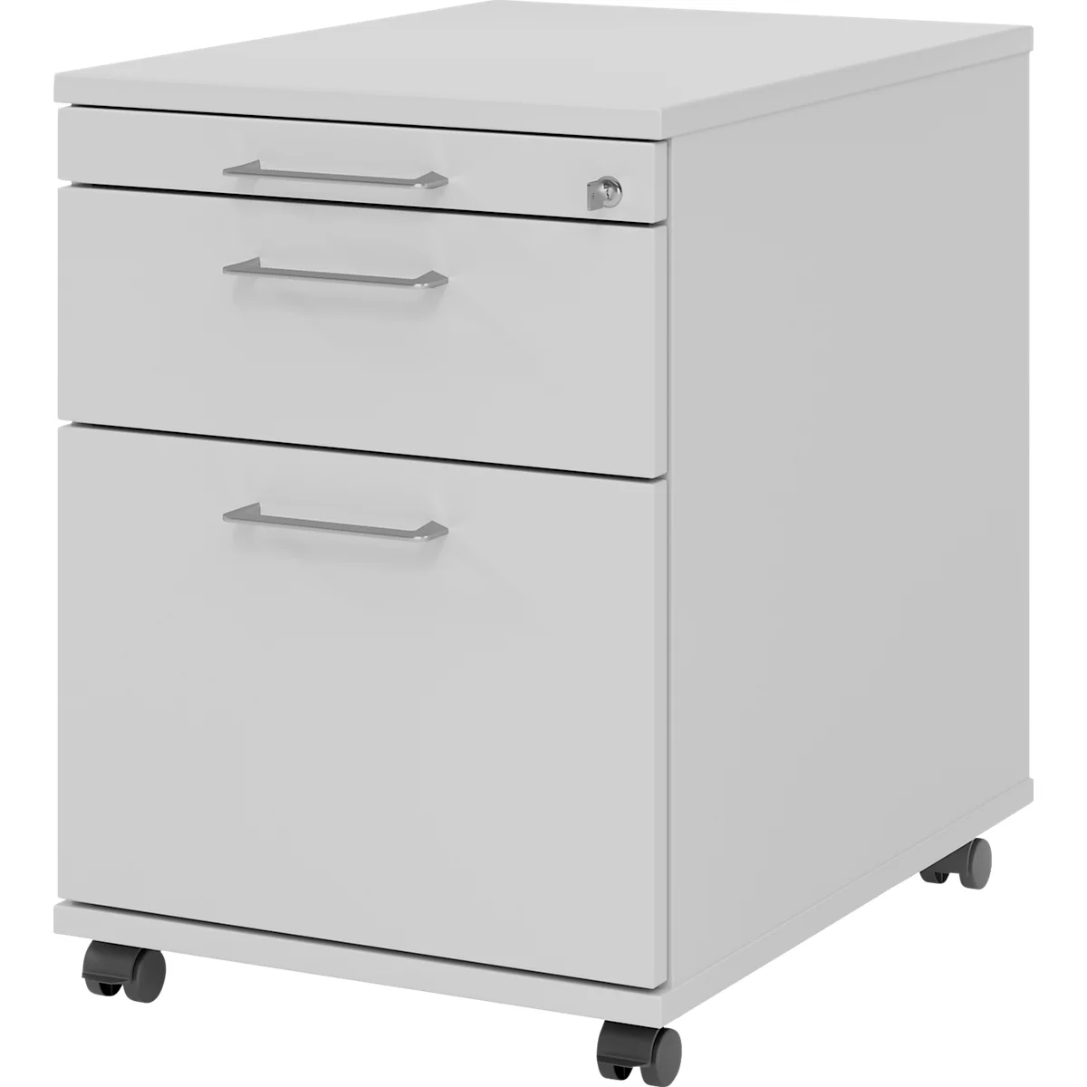 Caisson roulant 126 Breno, 1 tiroir, 1 tirette-plumier &amp; 1 tiroir pour dossiers suspendus, verrouillable, L 428 x P 580 x H 590 mm, gris clair