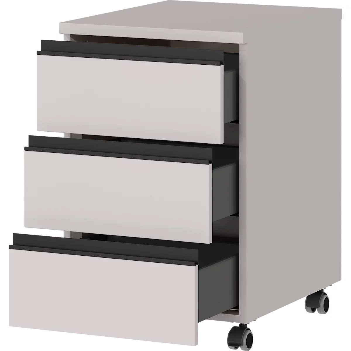 Caisson roulant Aalborg, 3 tiroirs, 10 kg de charge chacun, coulisse à sortie partielle, poignée métallique, blocable, L 400 x P 500 x H 630 mm, cachemire