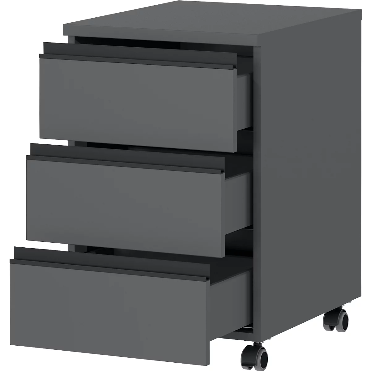 Caisson roulant Aalborg, 3 tiroirs, 10 kg de charge chacun, coulisse à sortie partielle, poignée métallique, blocable, L 400 x P 500 x H 630 mm, graphite
