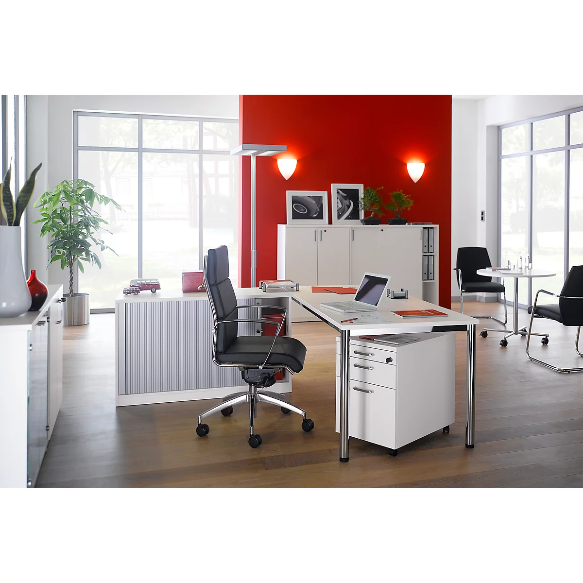 Caisson roulant BEXXSTAR, 1 tirette-plumier verrouillable, 1 tiroir &amp; 1 tiroir HR, L 430 x P 600 x H 600 mm, blanc