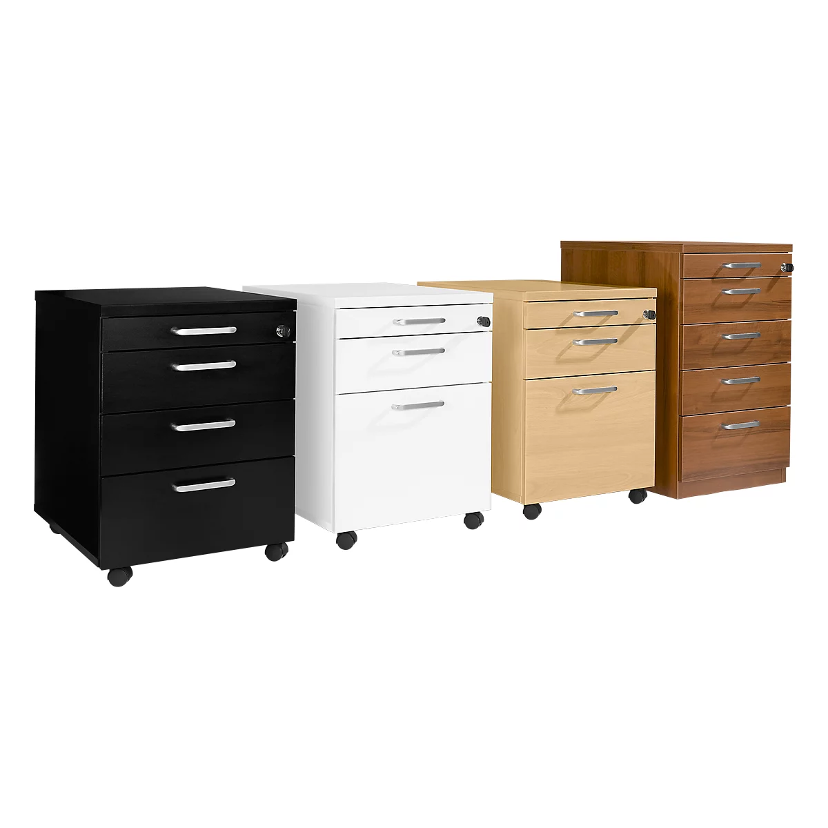 Caisson roulant BEXXSTAR, 1 tirette-plumier verrouillable, 1 tiroir &amp; 1 tiroir HR, L 430 x P 600 x H 600 mm, blanc