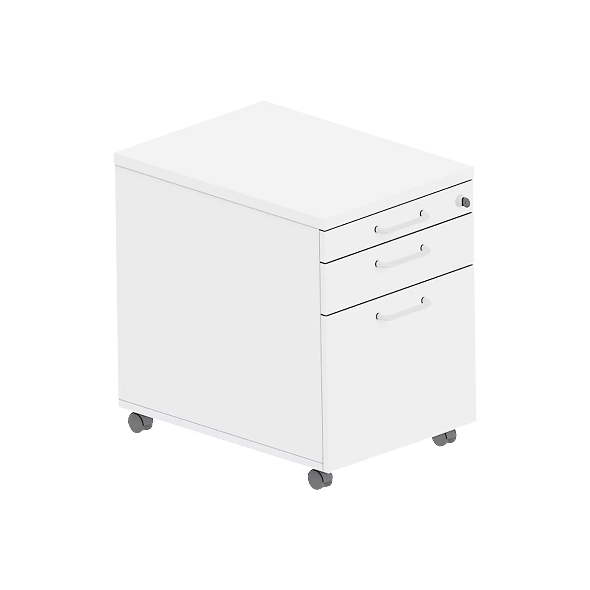 Caisson roulant BEXXSTAR, 1 tirette-plumier verrouillable, 1 tiroir &amp; 1 tiroir HR, L 430 x P 600 x H 600 mm, blanc