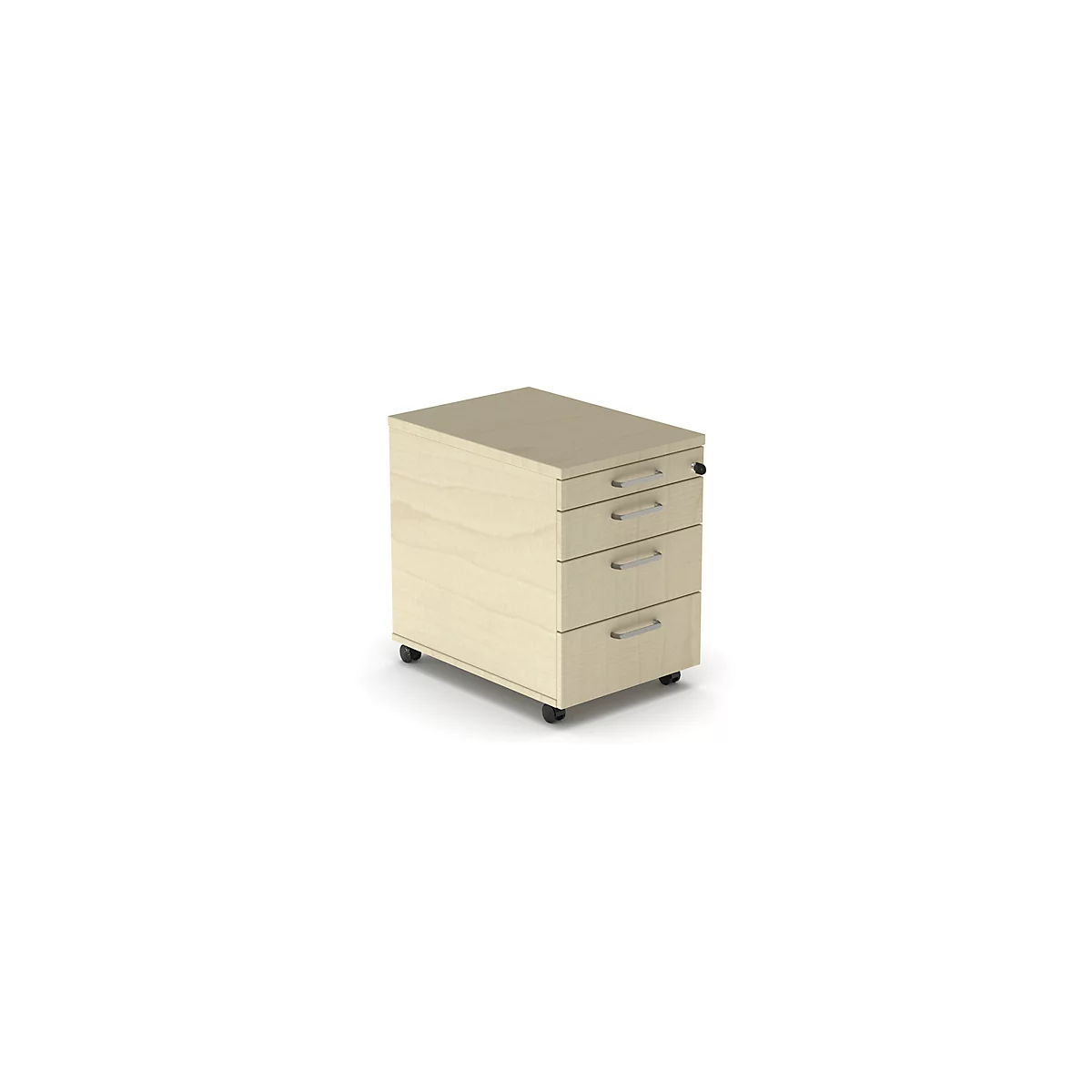 Caisson roulant BEXXSTAR, 1 tirette-plumier verrouillable &amp; 3 tiroirs, L 430 x P 600 x H 600 mm, décor érable