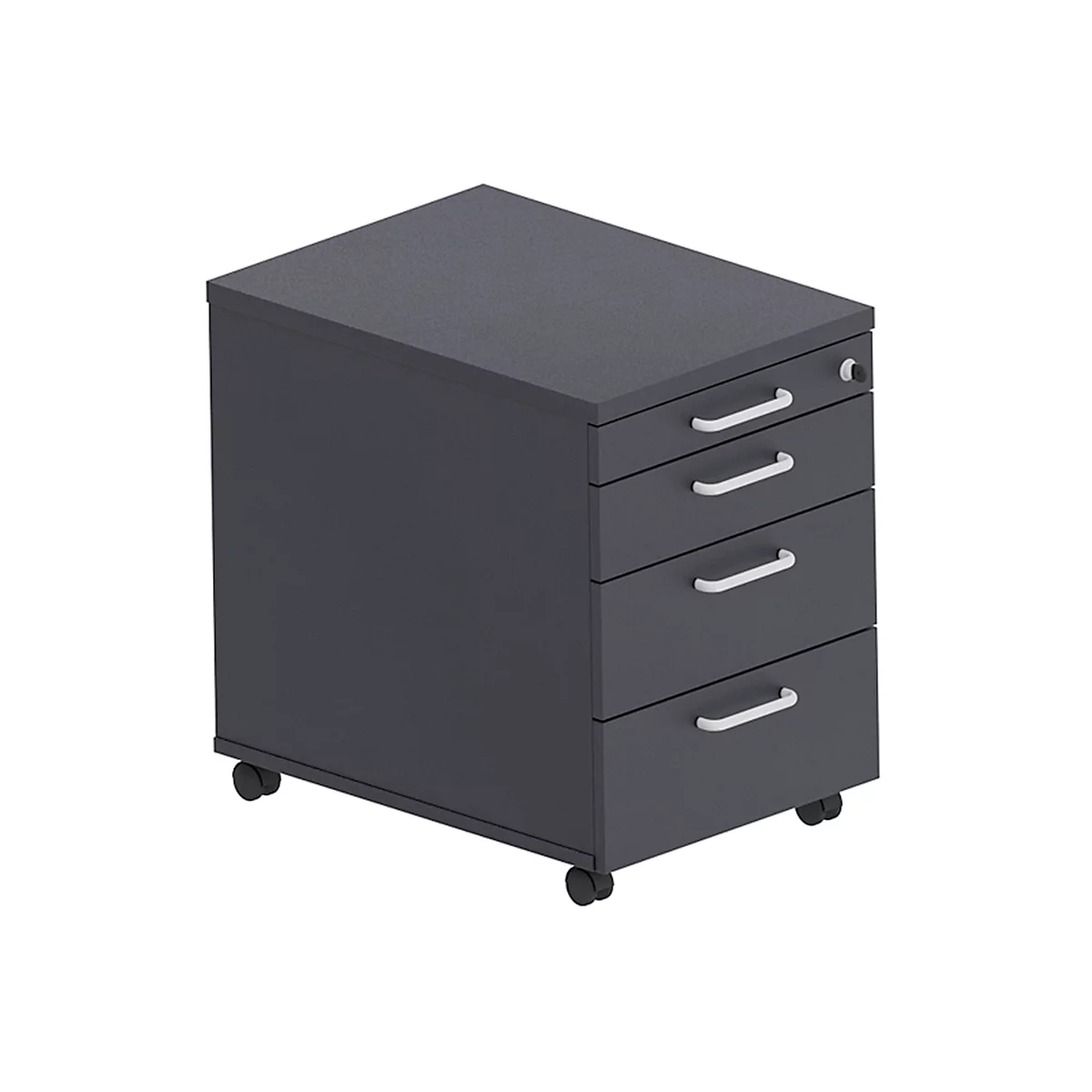 Caisson roulant BEXXSTAR, 1 tirette-plumier verrouillable &amp; 3 tiroirs, L 430 x P 600 x H 600 mm, noir