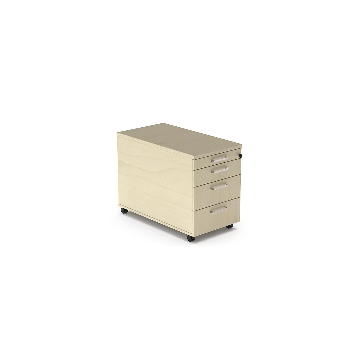 Caisson roulant BEXXSTAR, 1 tirette-plumier verrouillable &amp; 3 tiroirs, L 430 x P 800 x H 600 mm, décor érable