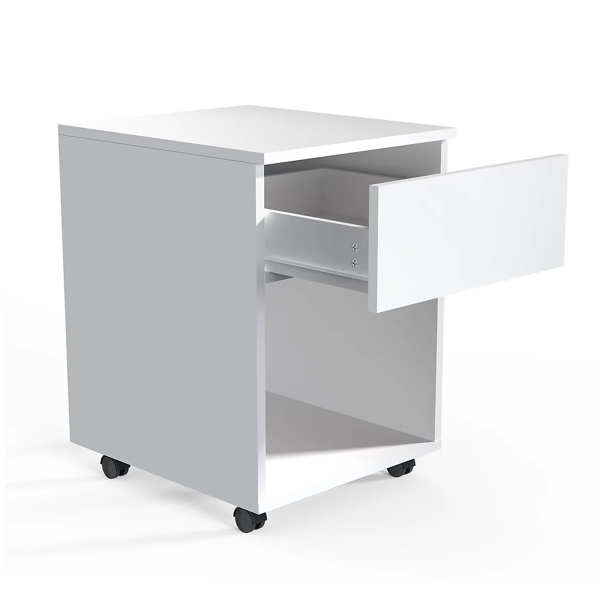 Caisson roulant Dalosa, 1 tiroir sans poignée &amp; 1 compartiment, L 390 x P 450 x H 550 mm, bois, blanc