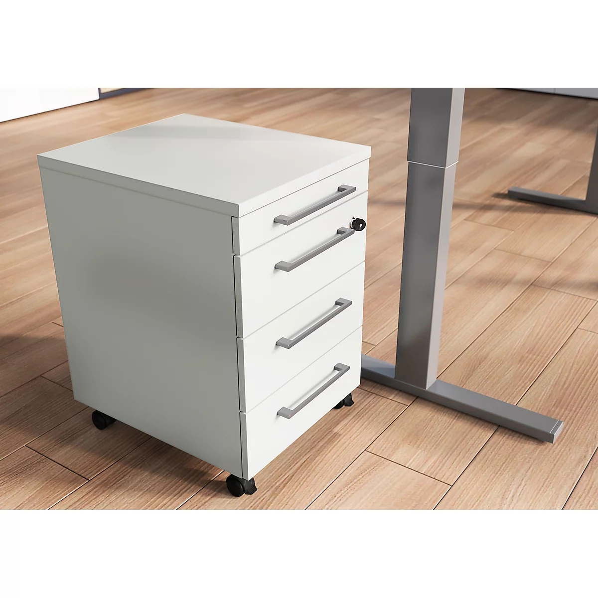 Caisson roulant GW-Agenda, 4 tiroirs, L 420 x H 610 x P 490 mm, verrouillable, gris clair