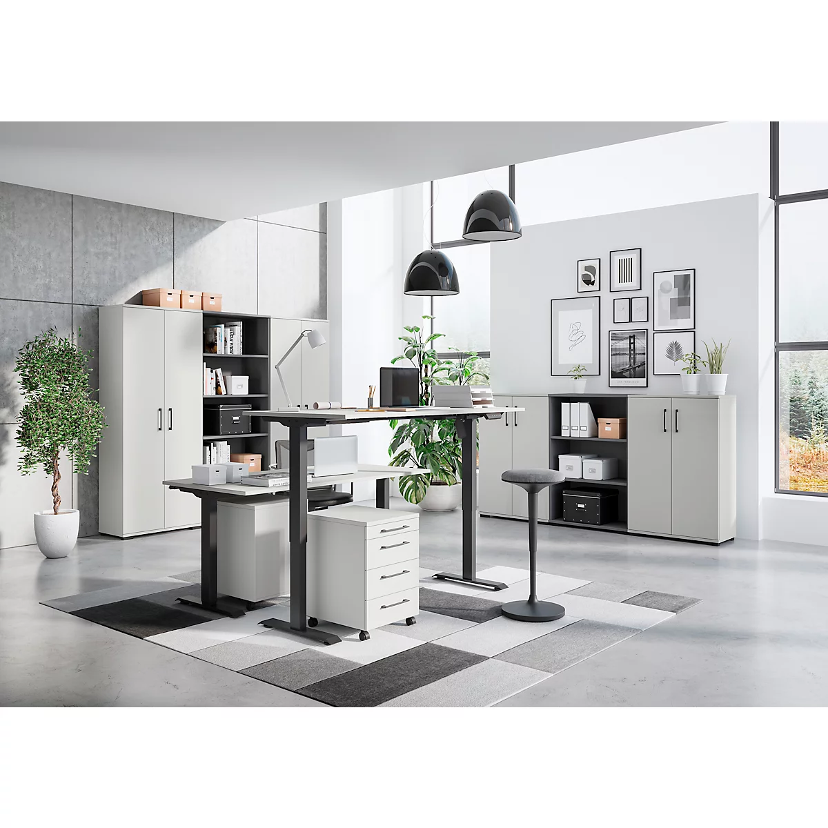 Caisson roulant Profi 2.0, 3 tiroirs, 1 tiroir à ustensiles, L 420 x P 490 x H 610 mm, gris clair