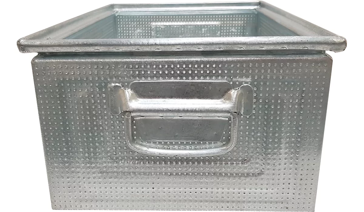 Caja apilable Schäfer Shop Select, perforada, con asas de caída, 26,5 l, 150 kg, L 449 x A 308 x A 201 mm, chapa de acero, galvanizada