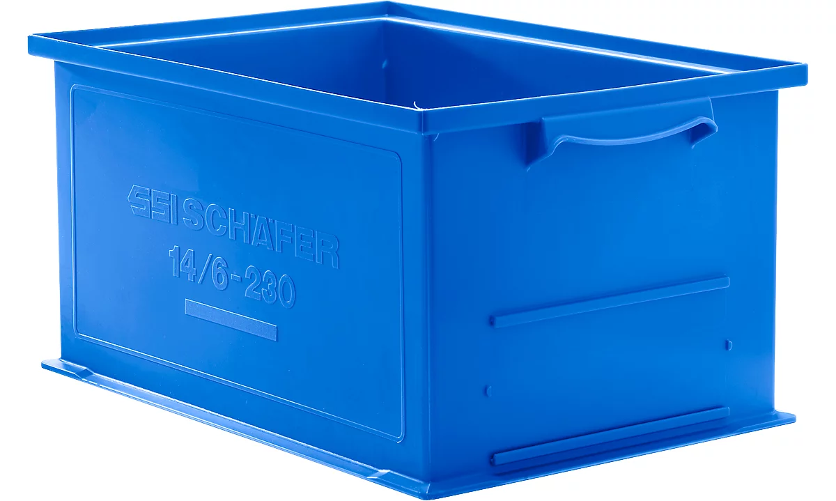 Caja apilable serie 14/6-230, de polipropileno, con empuñadura empotrada, capacidad 26 l, azul