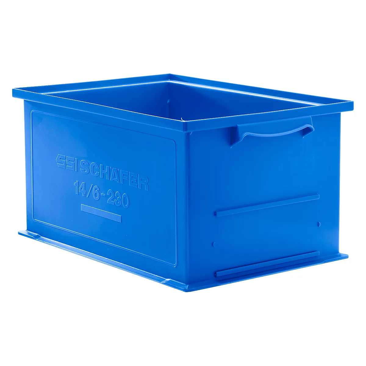 Caja apilable serie 14/6-230, de polipropileno, con empuñadura empotrada, capacidad 26 l, azul