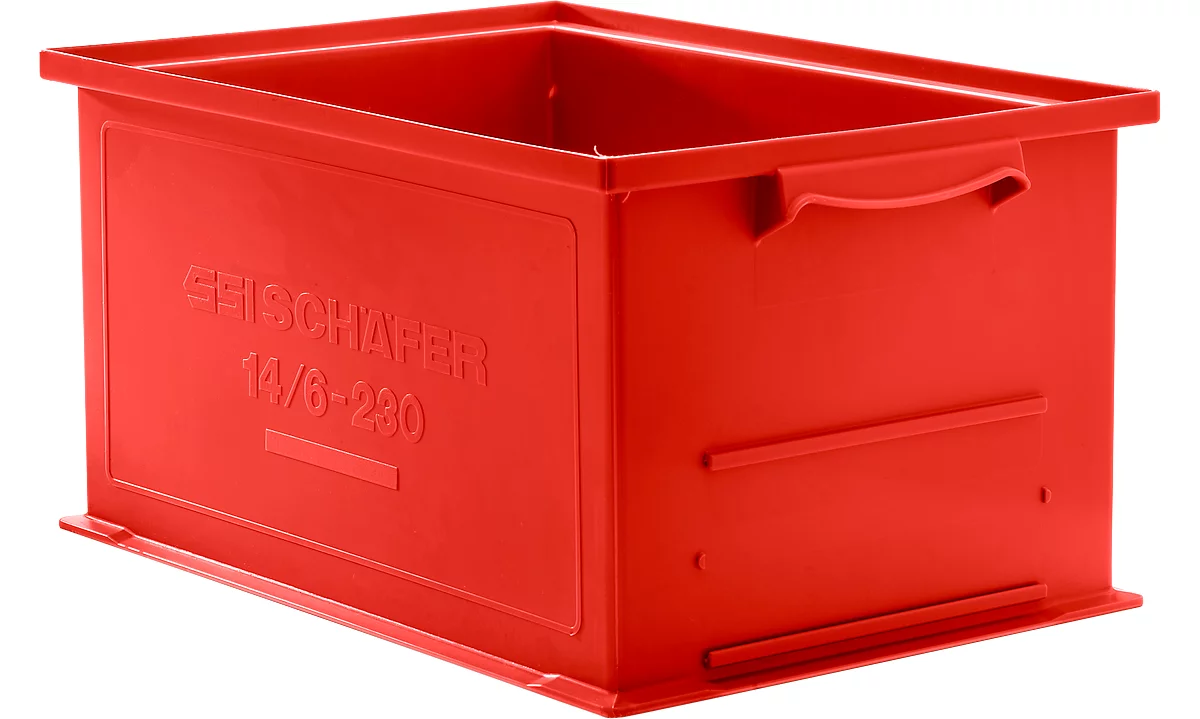 Caja apilable serie 14/6-230, de polipropileno, con empuñadura empotrada, capacidad 26 l, rojo