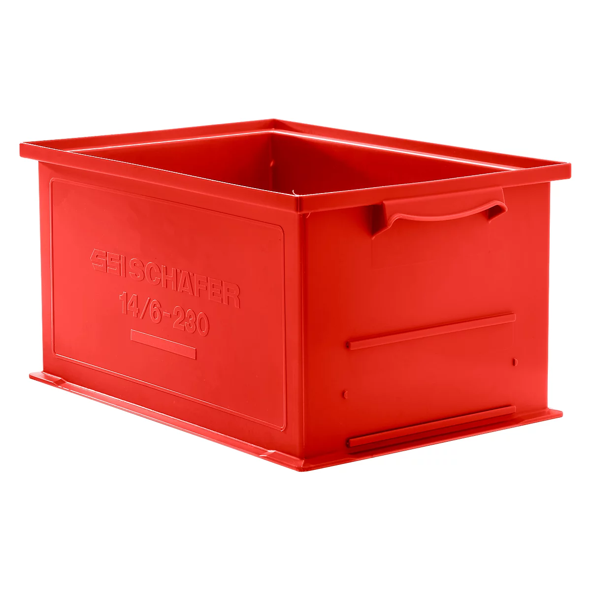 Caja apilable serie 14/6-230, de polipropileno, con empuñadura empotrada, capacidad 26 l, rojo