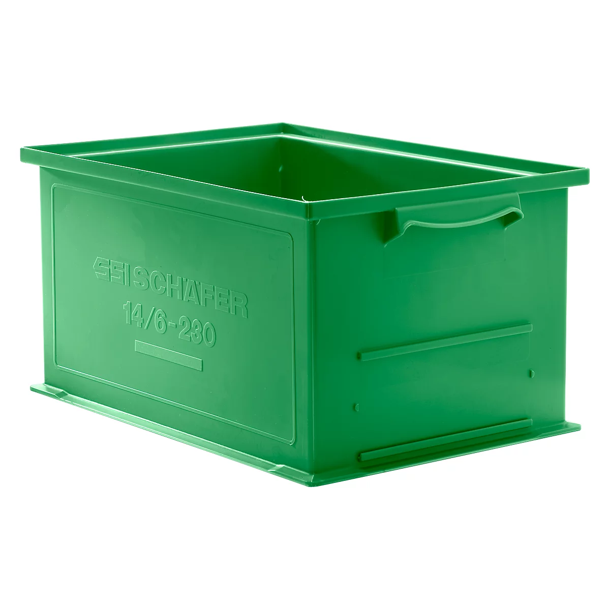 Caja apilable serie 14/6-230, de polipropileno, con empuñadura empotrada, capacidad 26 l, verde