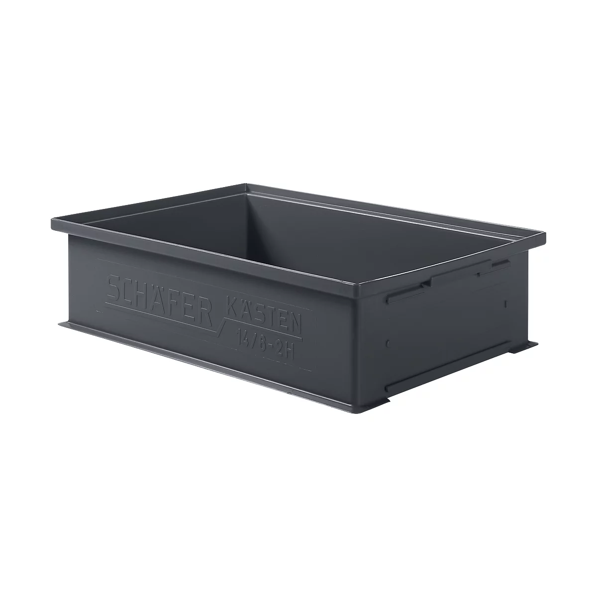 Caja apilable serie 14/6-2H, de PP, conductora ESD, capacidad 12 L, negra