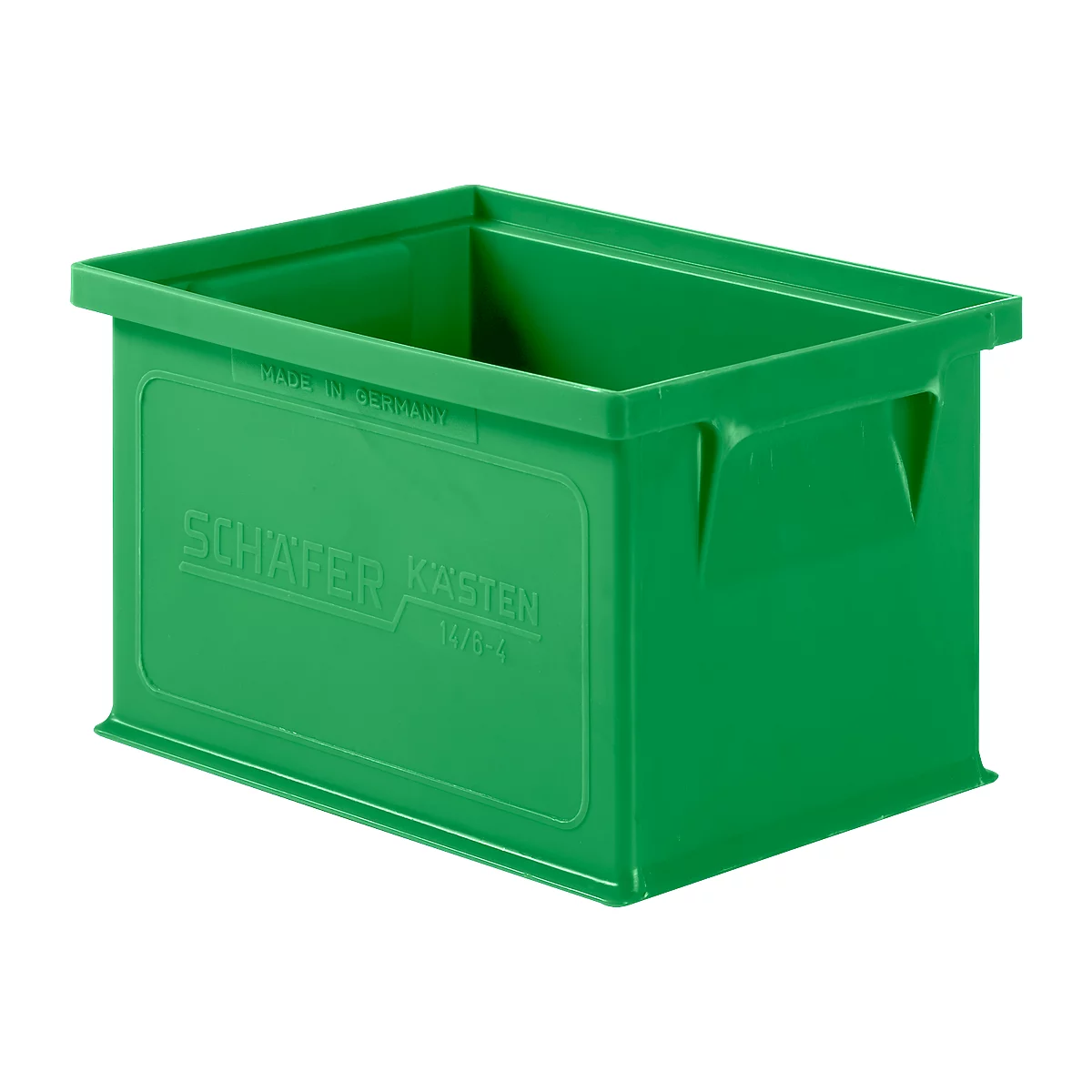 Caja apilable serie 14/6-4, de polipropileno, con asa empotrada, capacidad 2,5 L, verde