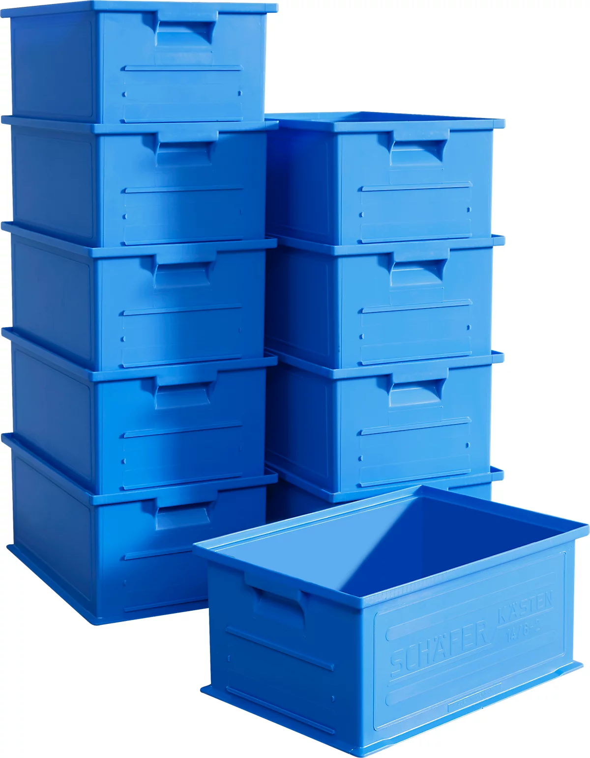 Caja apilable SSI Schäfer Serie 14/6-2, volumen 21 l, hasta 30 kg, asas encastradas y portaetiquetas, polipropileno, azul, 10 unidades