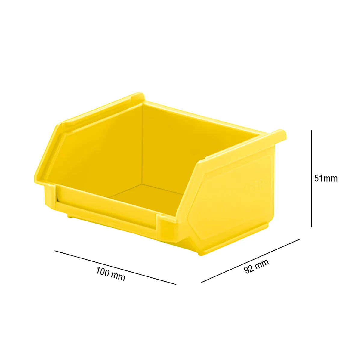 Caja con abertura frontal SSI Schäfer LF 110, polipropileno, L 92 x An 100 x Al 51 mm, 0,26 l, amarillo