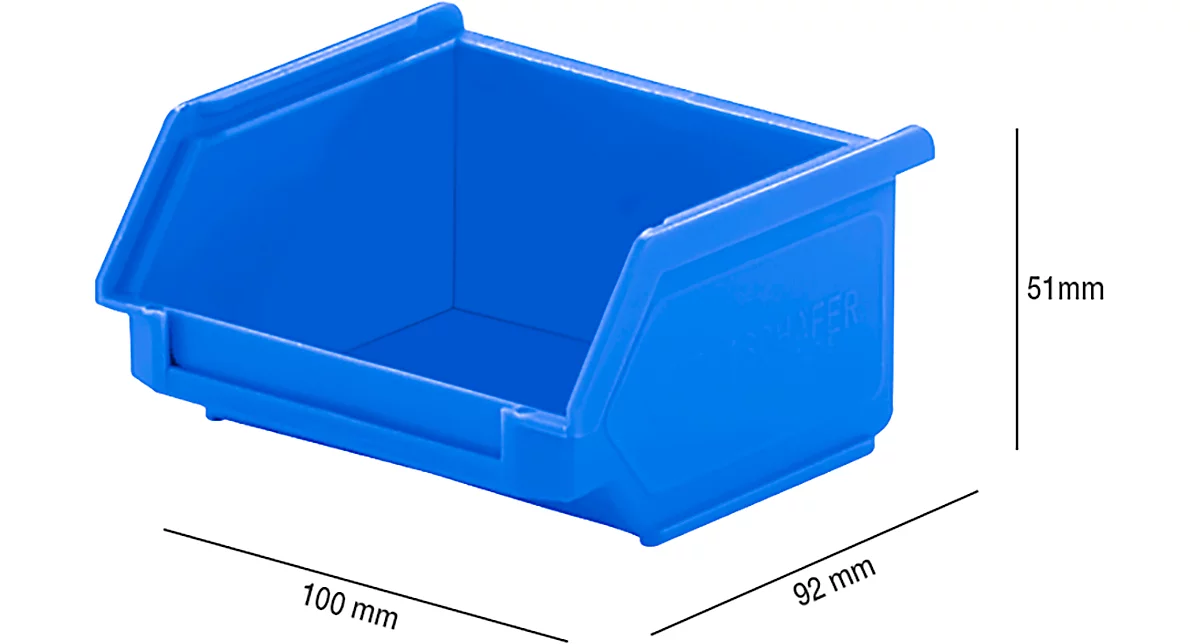 Caja con abertura frontal SSI Schäfer LF 110, polipropileno, L 92 x An 100 x Al 51 mm, 0,26 l, azul