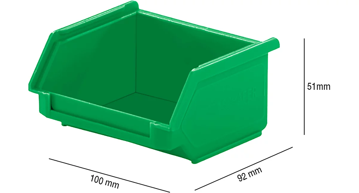 Caja con abertura frontal SSI Schäfer LF 110, polipropileno, L 92 x An 100 x Al 51 mm, 0,26 l, verde