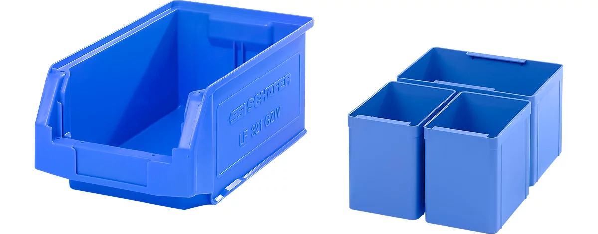 Caja con abertura frontal SSI Schäfer LF 321, L 343 x An 209 x Al 145 mm, 7,5 l, azul + caja insertable 2 EK111, 1 EK112