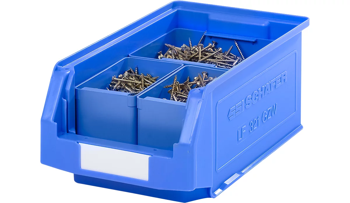 Caja con abertura frontal SSI Schäfer LF 321, L 343 x An 209 x Al 145 mm, 7,5 l, azul + caja insertable 2 EK111, 1 EK112