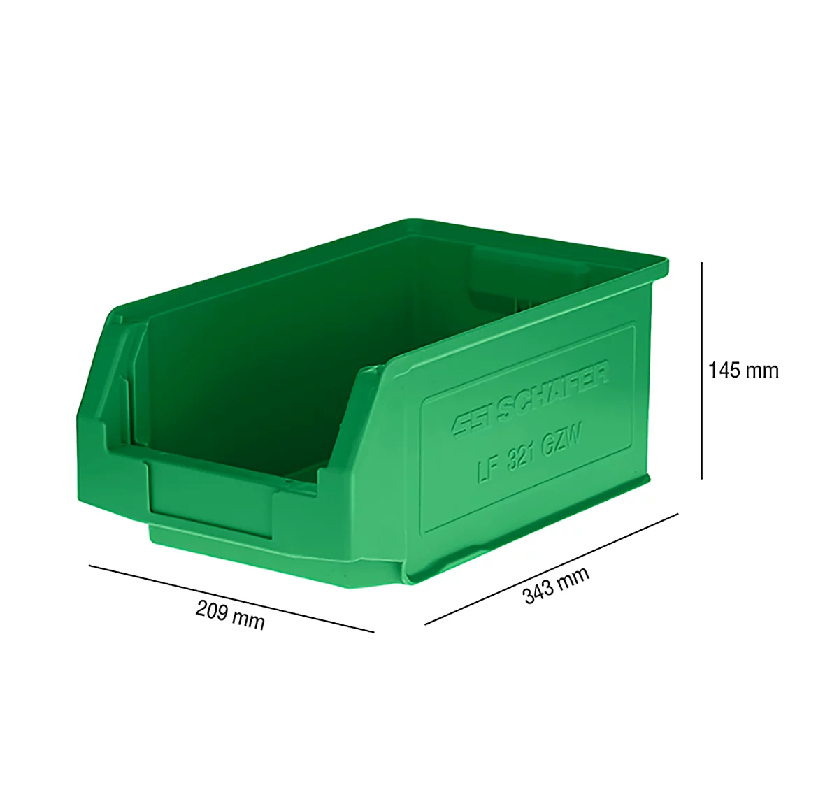 Caja con abertura frontal SSI Schäfer LF 321, polipropileno, L 343 x An 209 x Al 145 mm, 7,5 l, verde