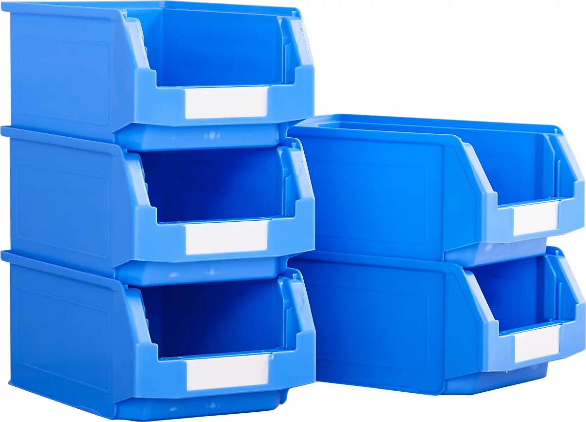 Caja con abertura frontal SSI Schäfer LF 321, polipropileno, L 350 x An 220 x Al 145 mm, 7,5 l, azul, 5 unidades