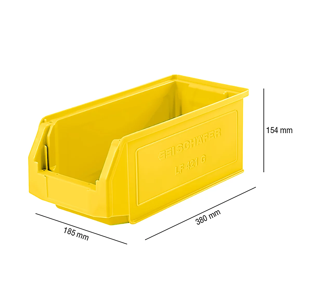 Caja con abertura frontal SSI Schäfer LF 421, polipropileno, L 380 x An 185 x Al 154 mm, 7,8 l, amarillo