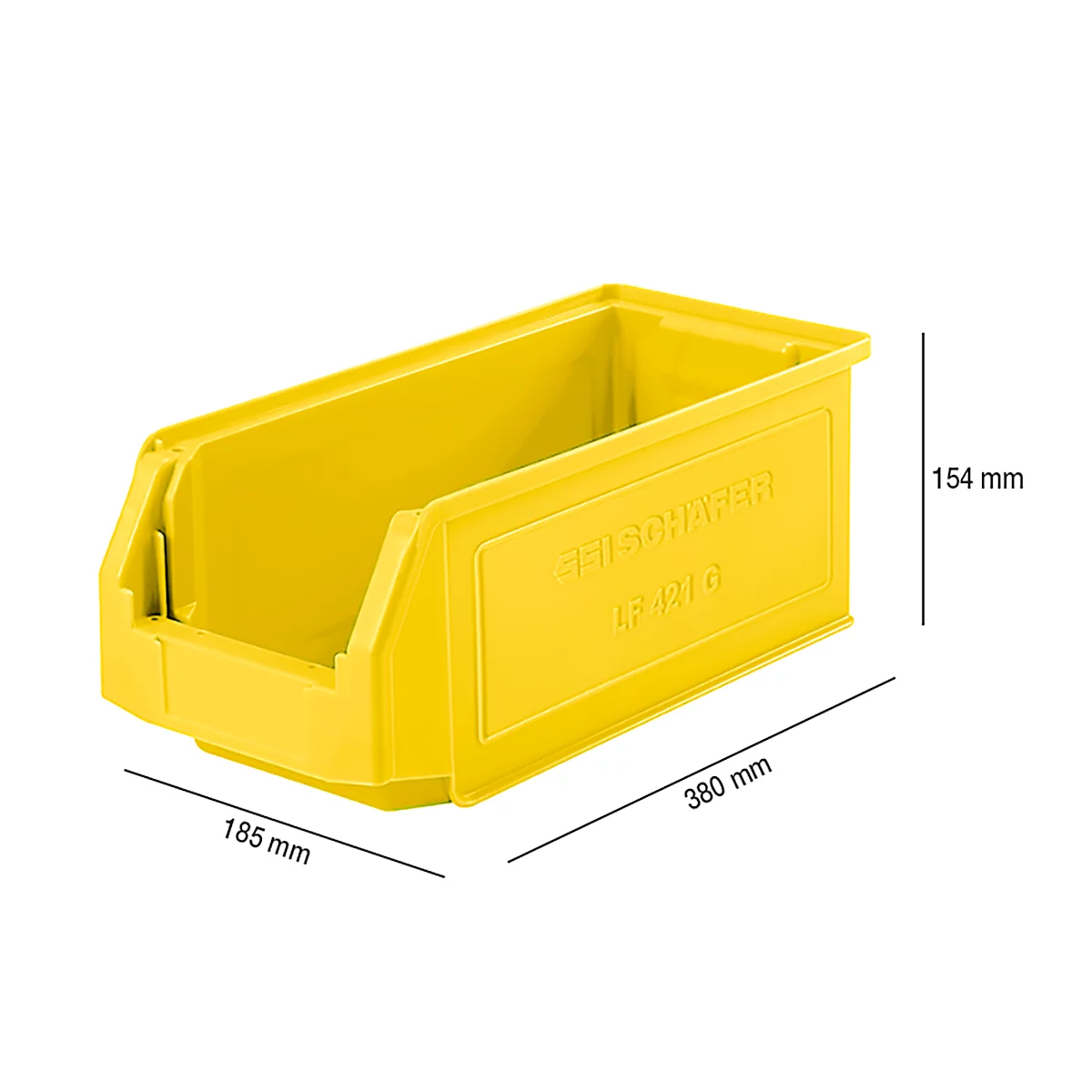 Caja con abertura frontal SSI Schäfer LF 421, polipropileno, L 380 x An 185 x Al 154 mm, 7,8 l, amarillo