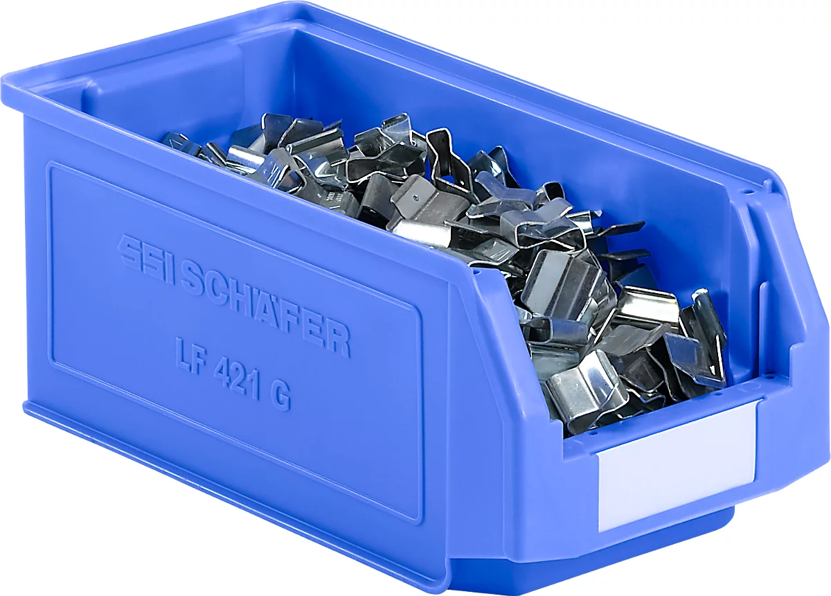 Caja con abertura frontal SSI Schäfer LF 421, polipropileno, L 380 x An 185 x Al 154 mm, 7,8 l, azul