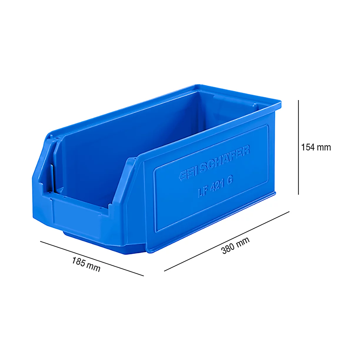 Caja con abertura frontal SSI Schäfer LF 421, polipropileno, L 380 x An 185 x Al 154 mm, 7,8 l, azul