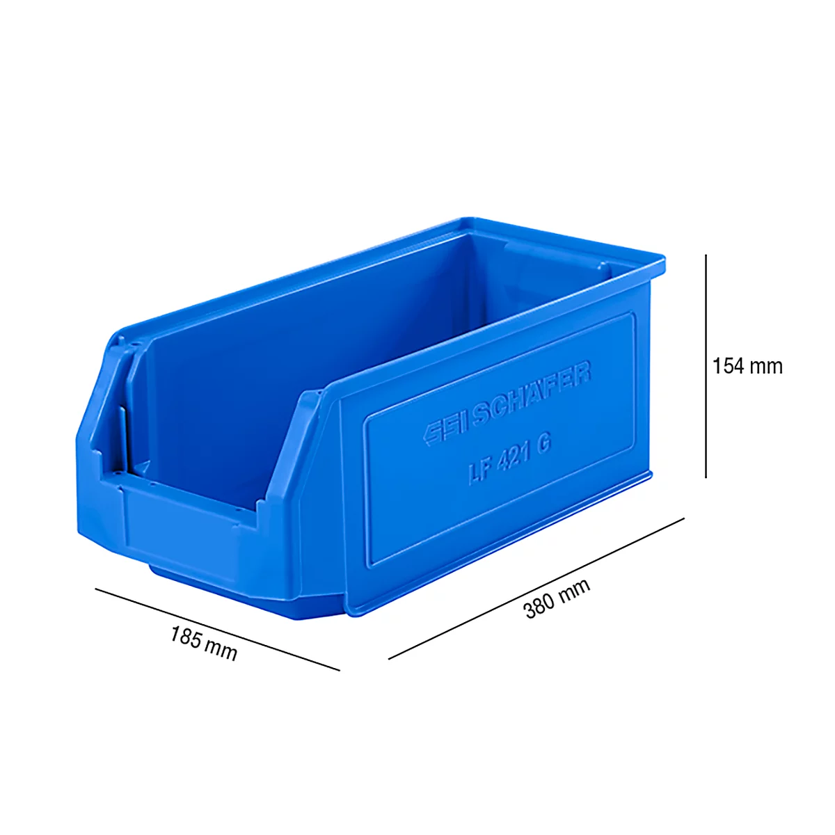 Caja con abertura frontal SSI Schäfer LF 421, polipropileno, L 380 x An 185 x Al 154 mm, 7,8 l, azul