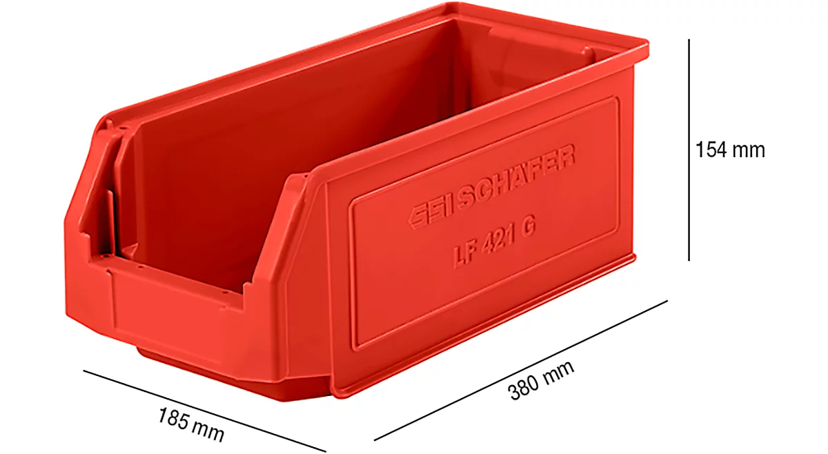 Caja con abertura frontal SSI Schäfer LF 421, polipropileno, L 380 x An 185 x Al 154 mm, 7,8 l, rojo