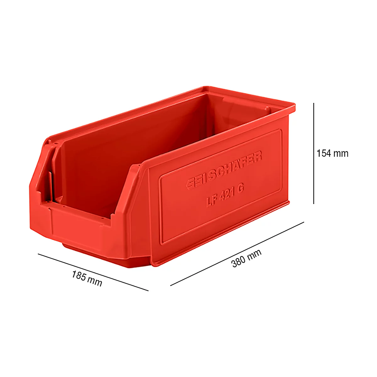 Caja con abertura frontal SSI Schäfer LF 421, polipropileno, L 380 x An 185 x Al 154 mm, 7,8 l, rojo