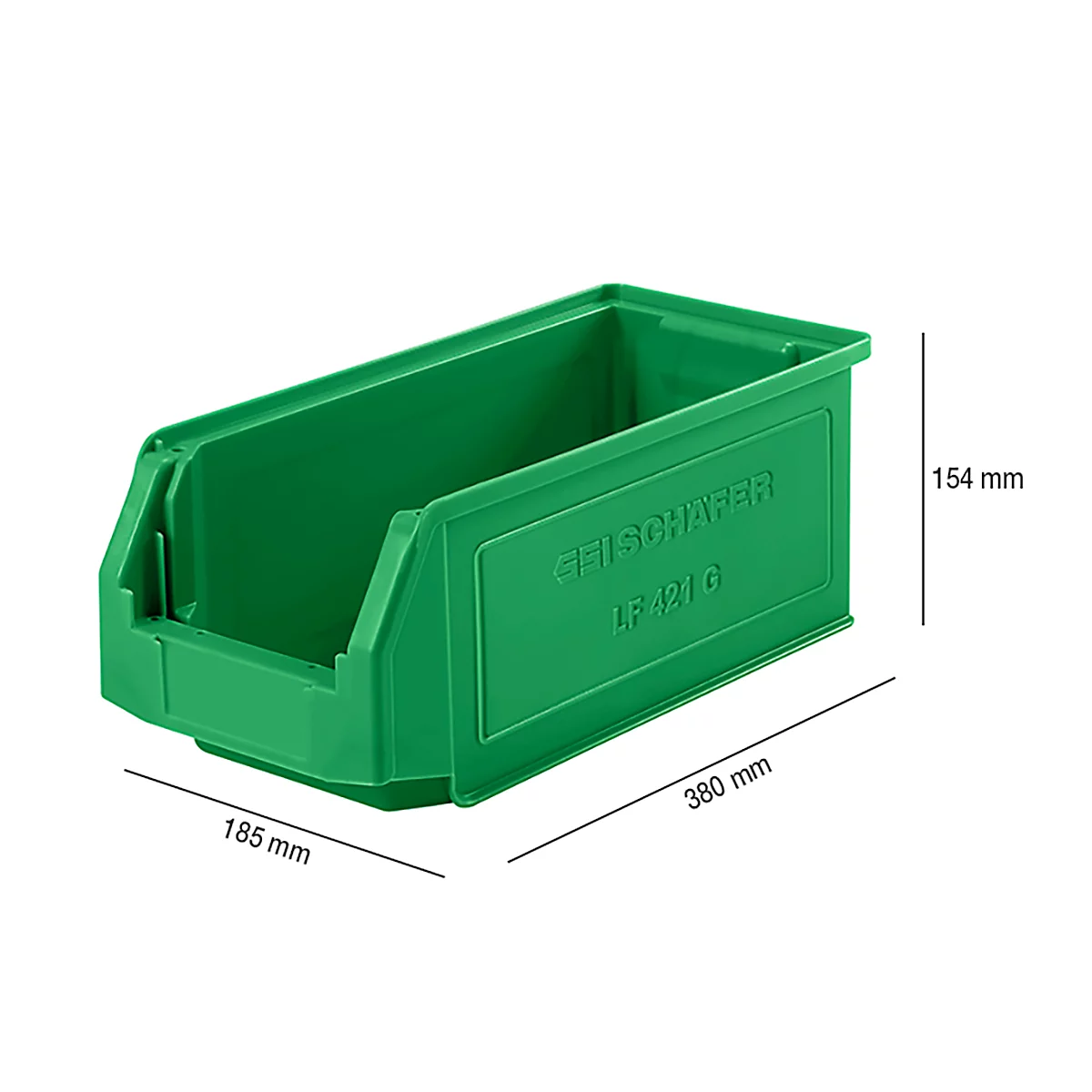 Caja con abertura frontal SSI Schäfer LF 421, polipropileno, L 380 x An 185 x Al 154 mm, 7,8 l, verde