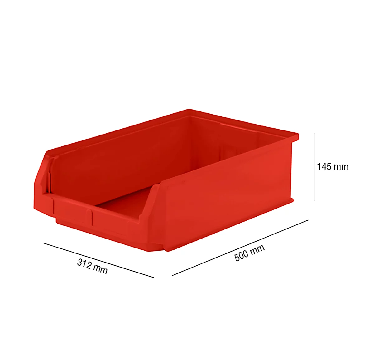 Caja con abertura frontal SSI Schäfer LF 531, polipropileno, L 500 x An 312 x Al 145 mm, 16,5 l, rojo