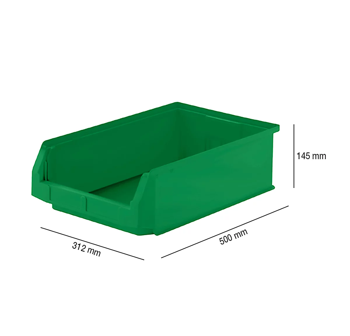 Caja con abertura frontal SSI Schäfer LF 531, polipropileno, L 500 x An 312 x Al 145 mm, 16,5 l, verde