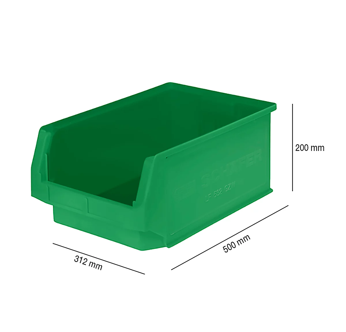 Caja con abertura frontal SSI Schäfer LF 532, polipropileno, L 500 x An 312 x Al 200 mm, 23,5 l, verde
