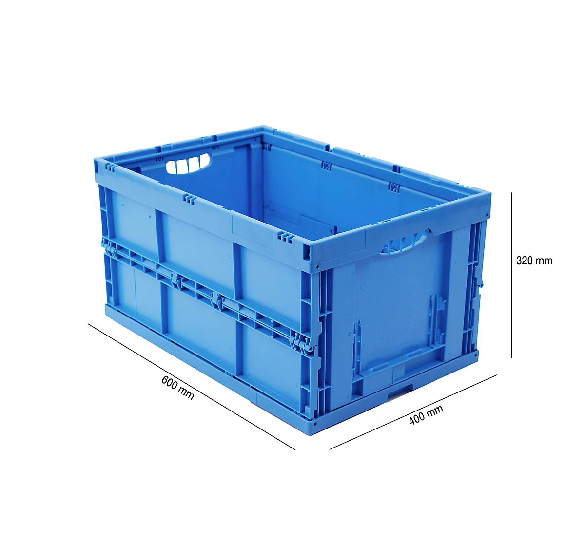 Caja con dimensiones norma europea 643-66, sin tapa, 60 l, azul