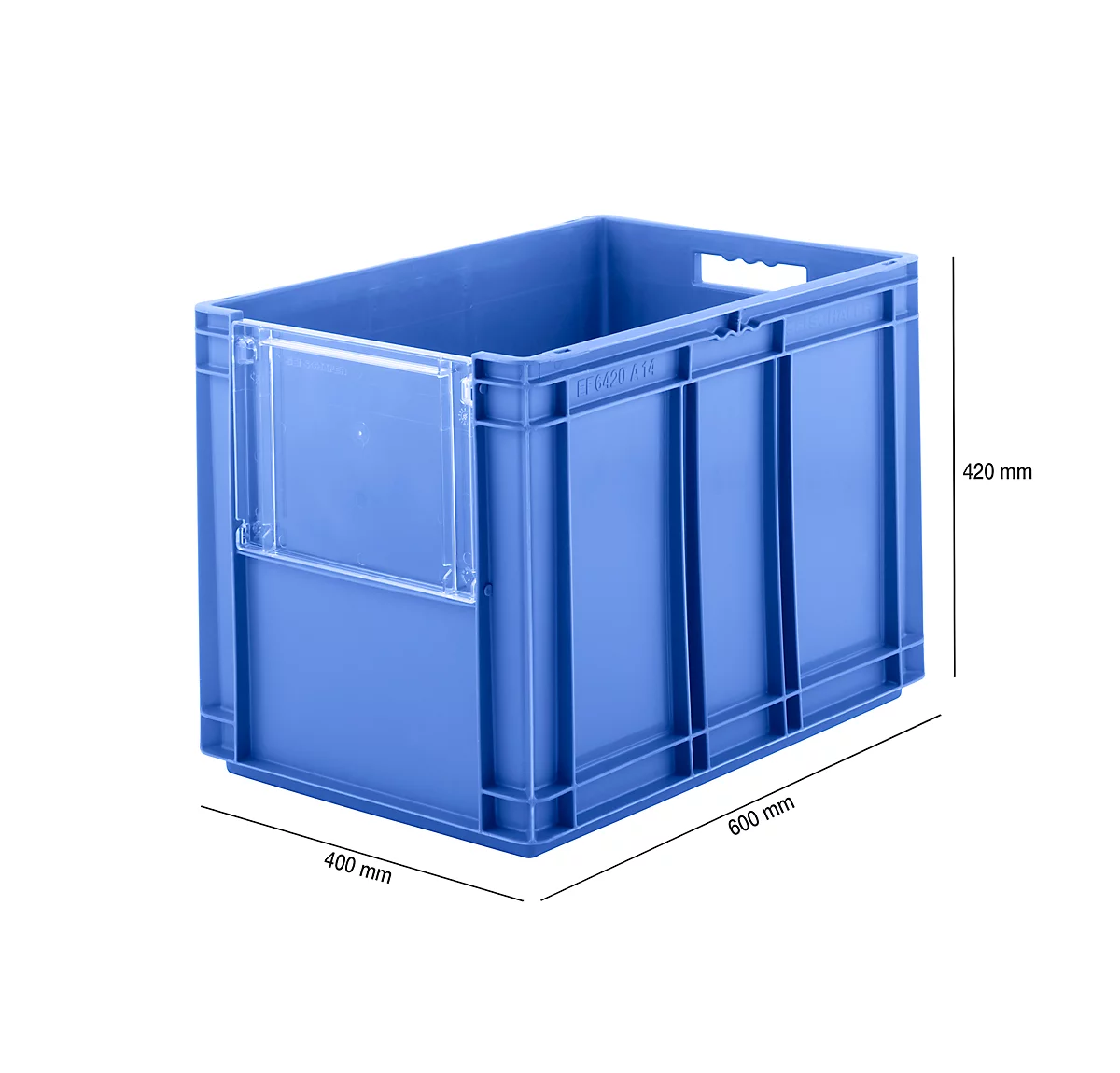 Caja con dimensiones norma europea EF 6420, sin tapa, con tapa guardapolvo, 83,8 l, azul