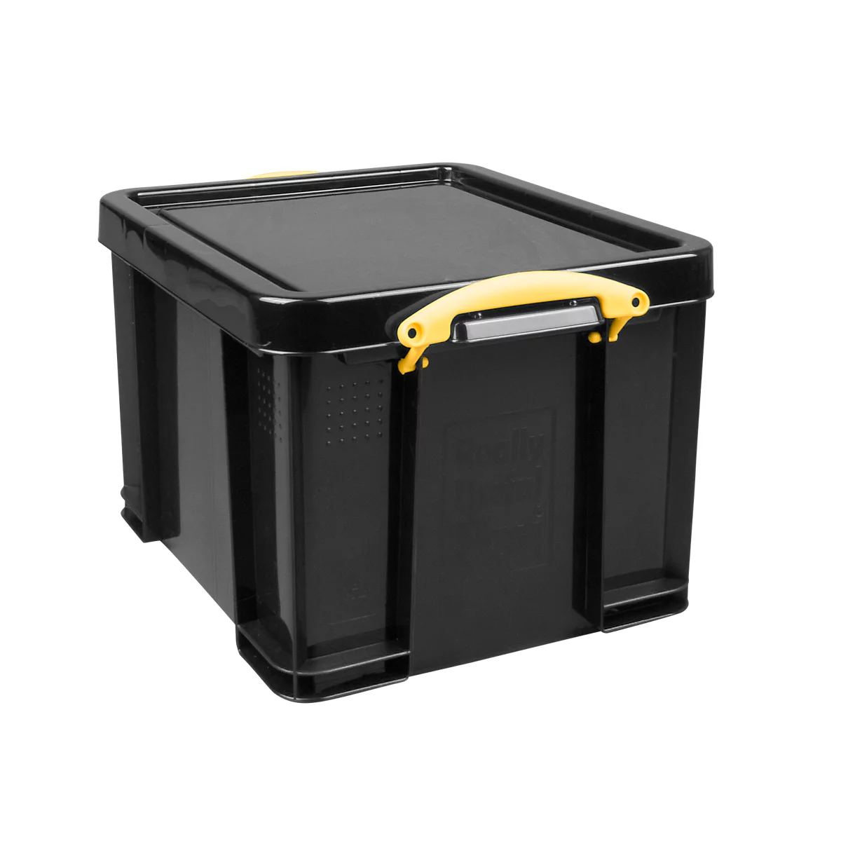 Caja de almacenaje Really Useful Boxes, 35 l, negro, asas amarillas