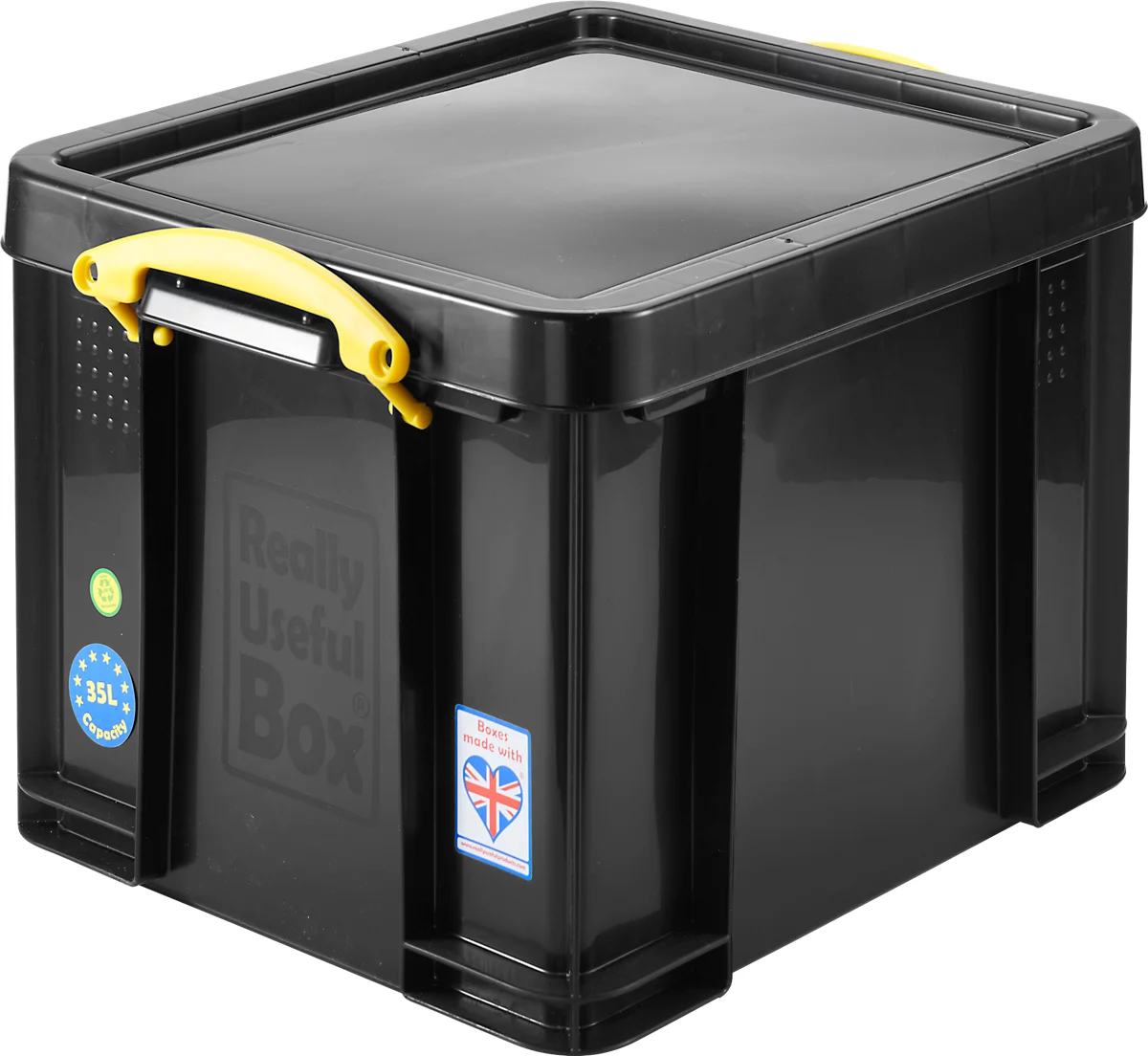 Caja de almacenaje Really Useful Boxes, 35 l, negro, asas amarillas